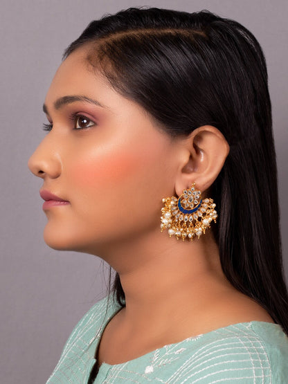 Women's Navy Blue & Gold-Toned Contemporary Chandbalis Earrings