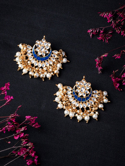 Women's Navy Blue & Gold-Toned Contemporary Chandbalis Earrings