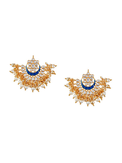 Women's Navy Blue & Gold-Toned Contemporary Chandbalis Earrings