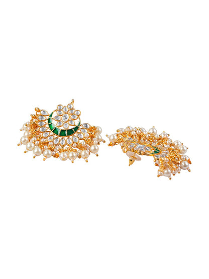 Women's Green & Gold-Toned Contemporary Chandbalis Earrings