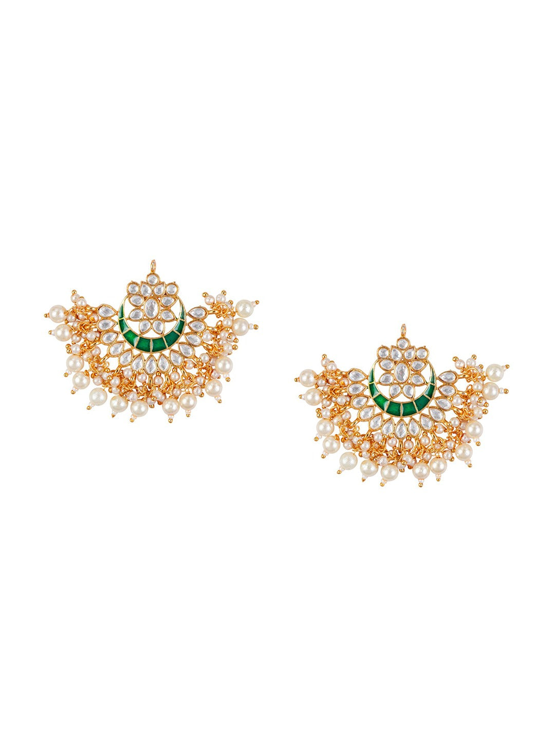 Women's Green & Gold-Toned Contemporary Chandbalis Earrings