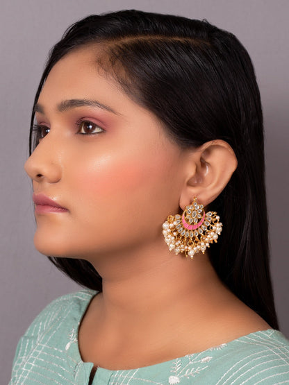 Women's Pink & Gold-Toned Contemporary Chandbalis Earrings