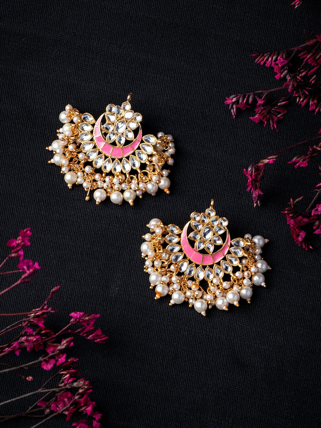 Women's Pink & Gold-Toned Contemporary Chandbalis Earrings