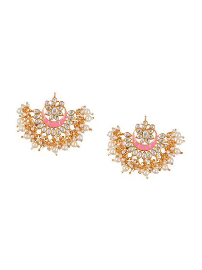 Women's Pink & Gold-Toned Contemporary Chandbalis Earrings