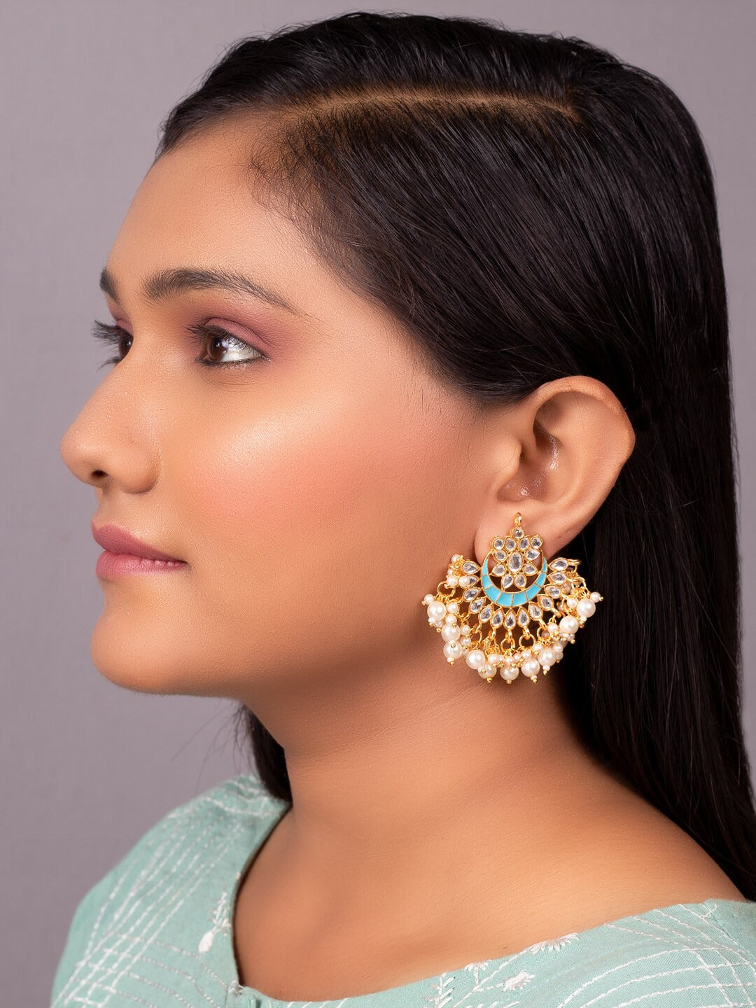 Women's Blue & Gold-Toned Contemporary Chandbalis Earrings