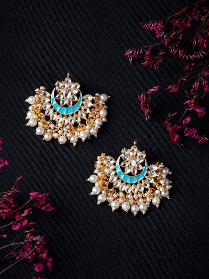 Women's Blue & Gold-Toned Contemporary Chandbalis Earrings