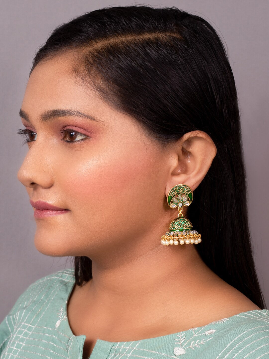 Women's Green Contemporary Jhumkas Earrings