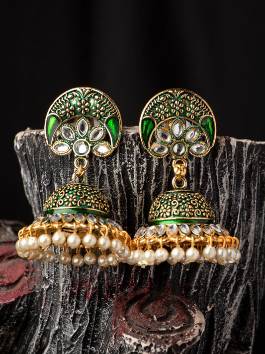 Women's Green Contemporary Jhumkas Earrings