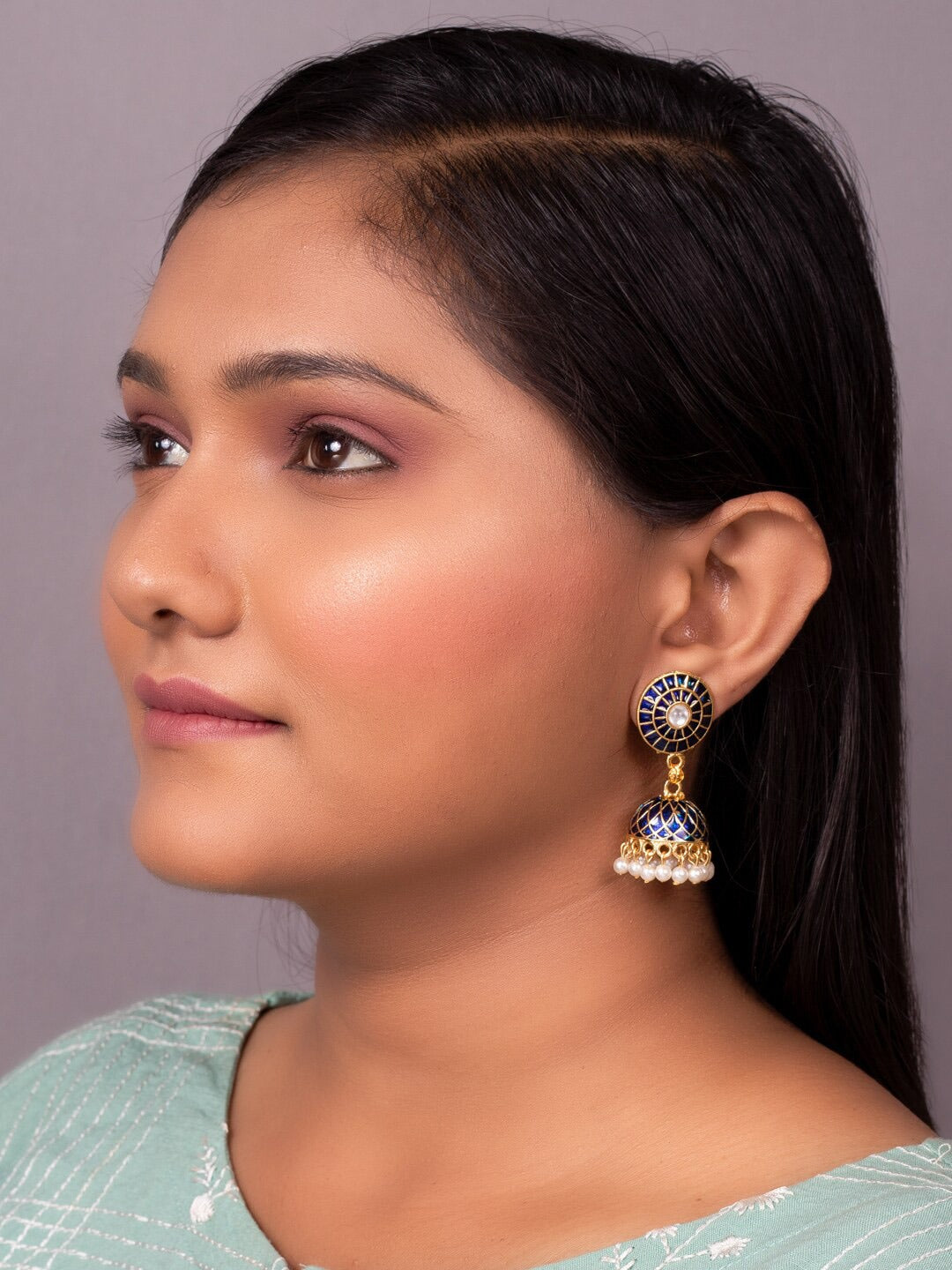 Women's Blue Contemporary Jhumkas Earrings