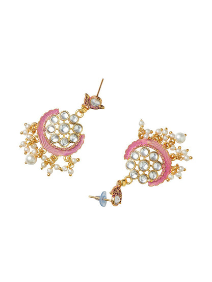 Women's Gold-Plated & Pink Contemporary Drop Earrings