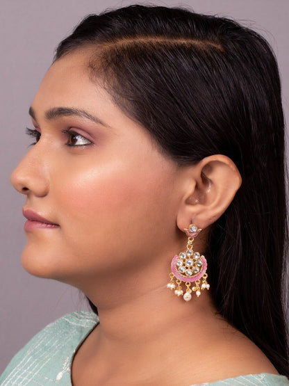 Women's Gold-Plated & Pink Contemporary Drop Earrings