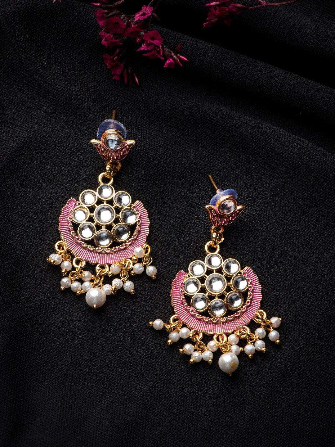 Women's Gold-Plated & Pink Contemporary Drop Earrings