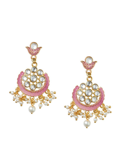 Women's Gold-Plated & Pink Contemporary Drop Earrings