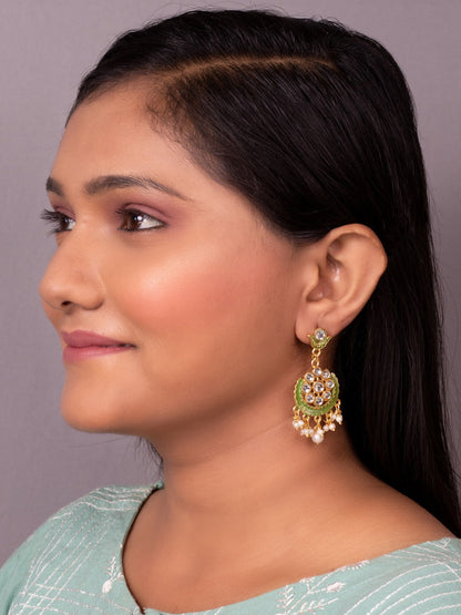 Women's Gold-Plated & Green Contemporary Drop Earrings