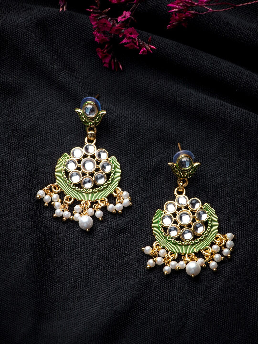 Women's Gold-Plated & Green Contemporary Drop Earrings