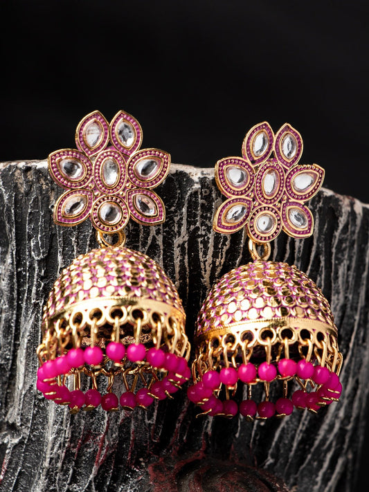 Women's Gold-Plated & Pink Dome Shaped Jhumkas