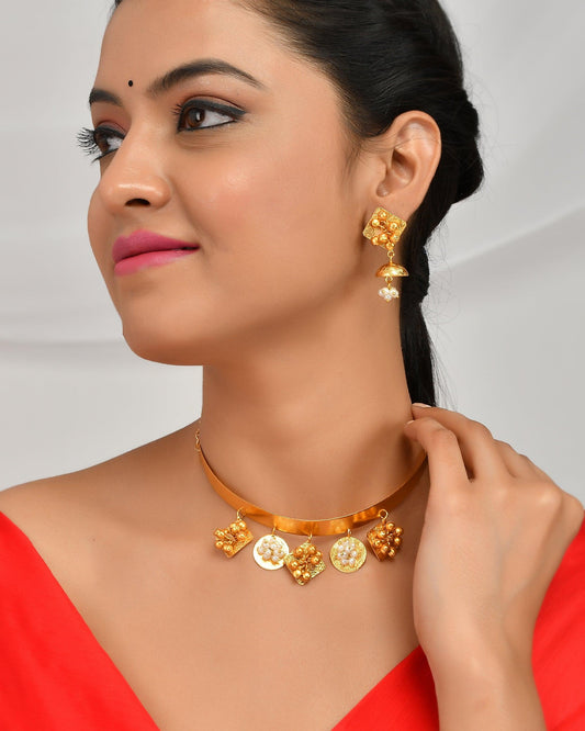 Women's Fancy Round & Square Choker Ghungroo Necklace Set