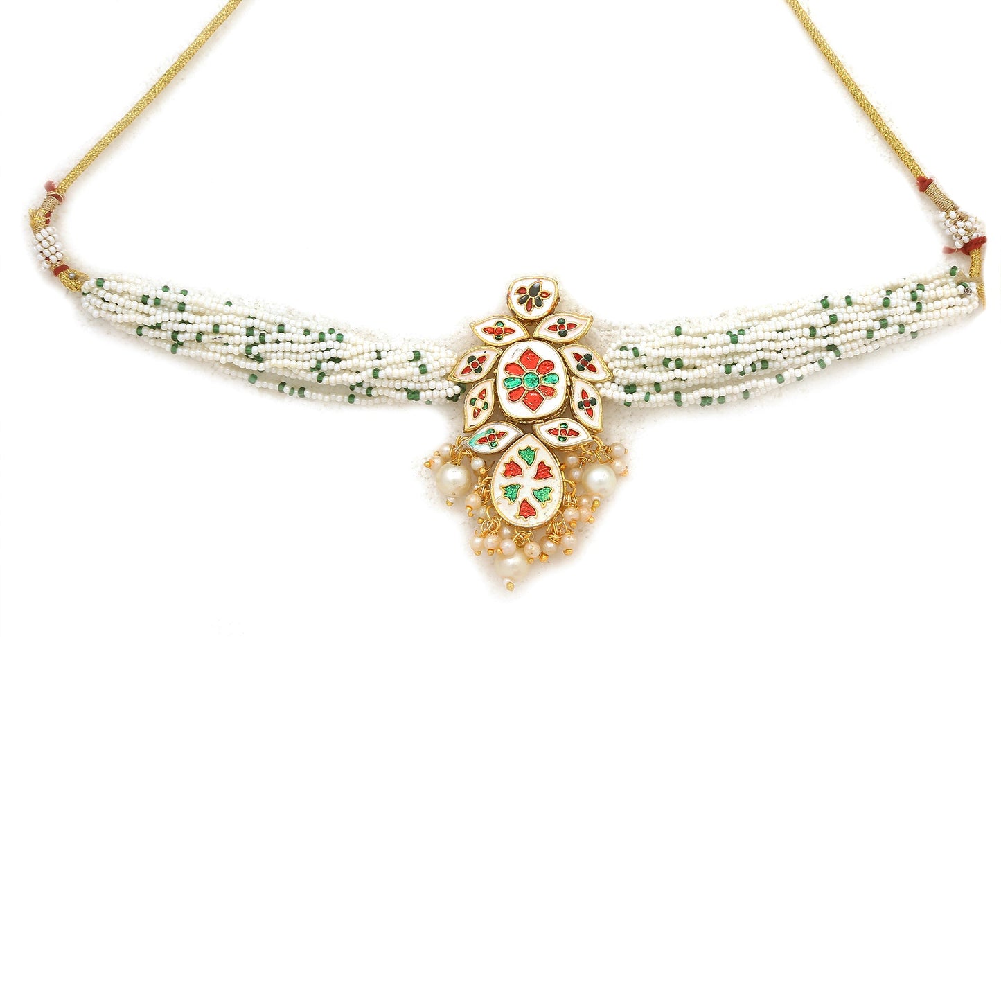 Women's Pearl Beaded Kundan Choker Necklace With Earrings