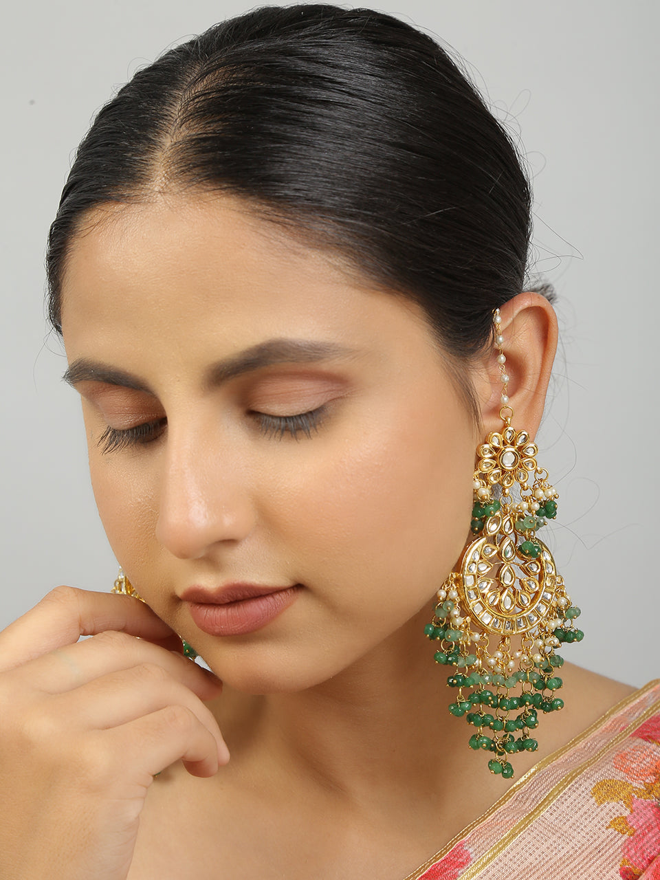 Women's Kundan Crescent Shaped Earrings