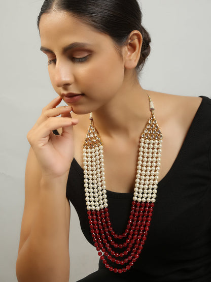 Women's Ruby And White Pearl Layered Necklace