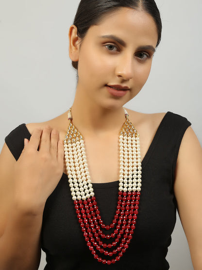 Women's Ruby And White Pearl Layered Necklace