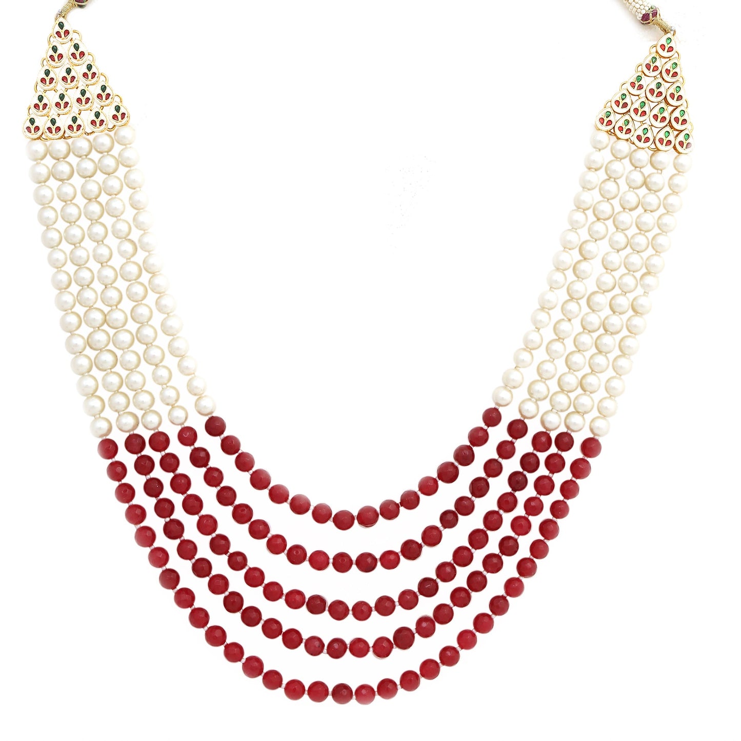 Women's Ruby And White Pearl Layered Necklace