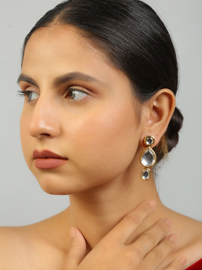 Women's Tear Drop Shaped Kundan Earrings