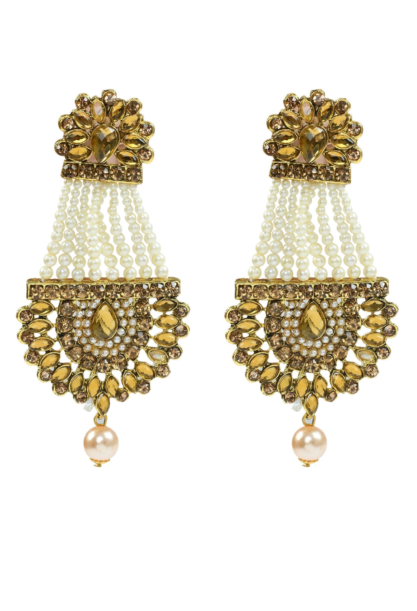 Golden Kundan & Pearls Earrings with Tikka Jker_107