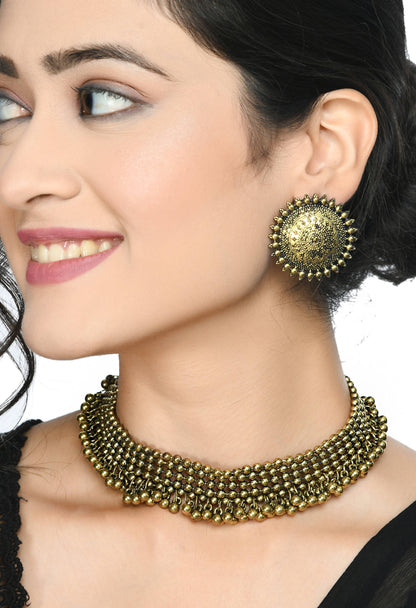 Trendia Golden Colour Chokar Necklace with Tops Jkms_100