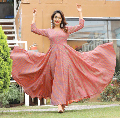 Women's Pink Leheriya Anarkali Set