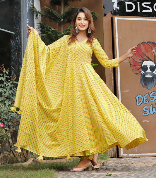 Women's Yellow Anarkali Suit set with Pants & Dupatta by - (3pcs set)