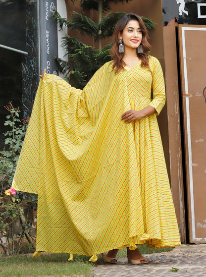 Women's Yellow Anarkali Suit set with Pants & Dupatta by - (3pcs set)