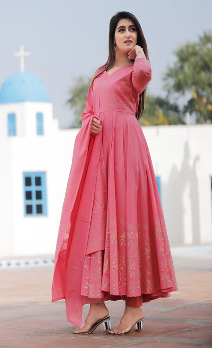 Women's Pink Hand Block Kurta Pant Set