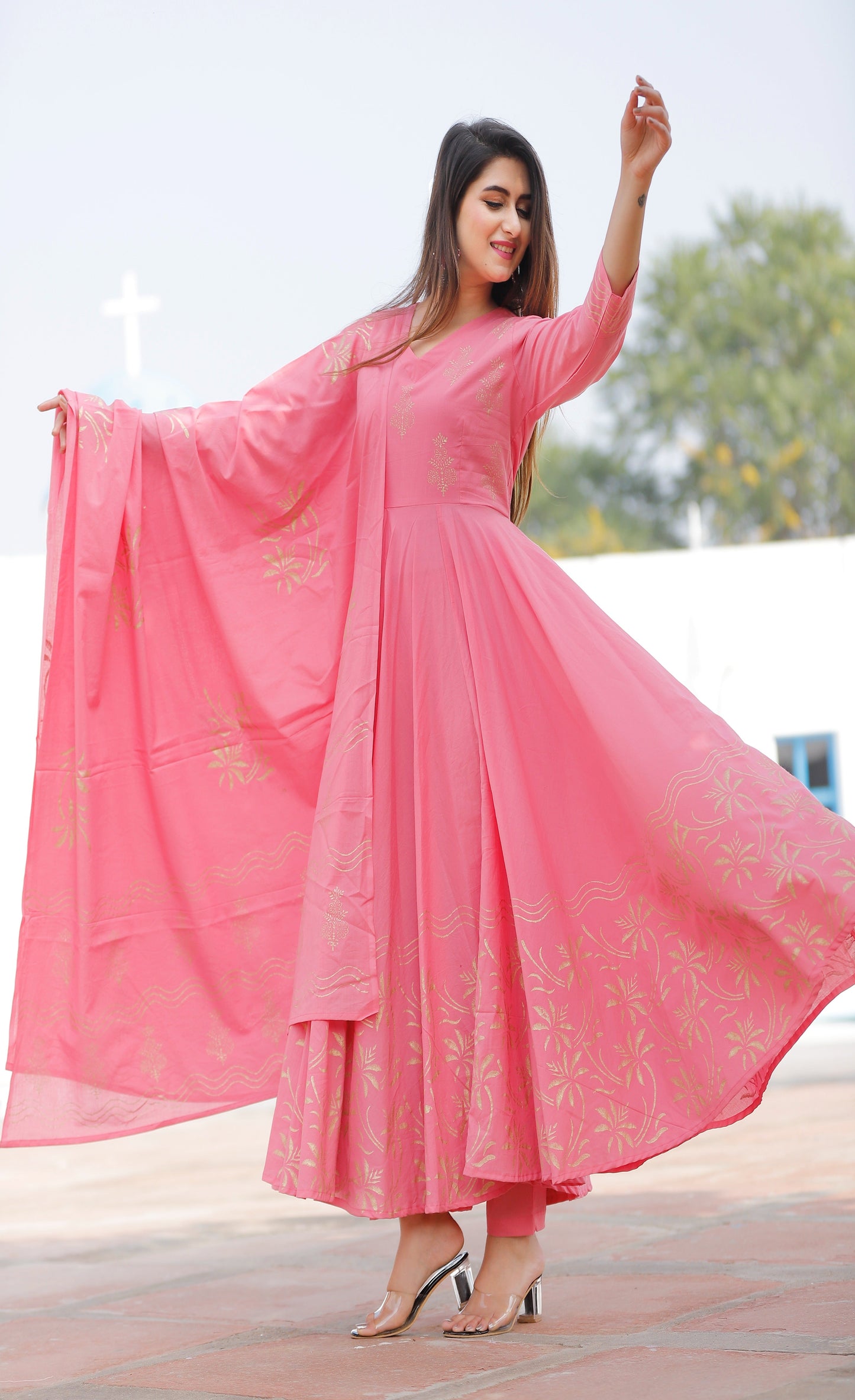 Women's Pink Hand Block Kurta Pant Set