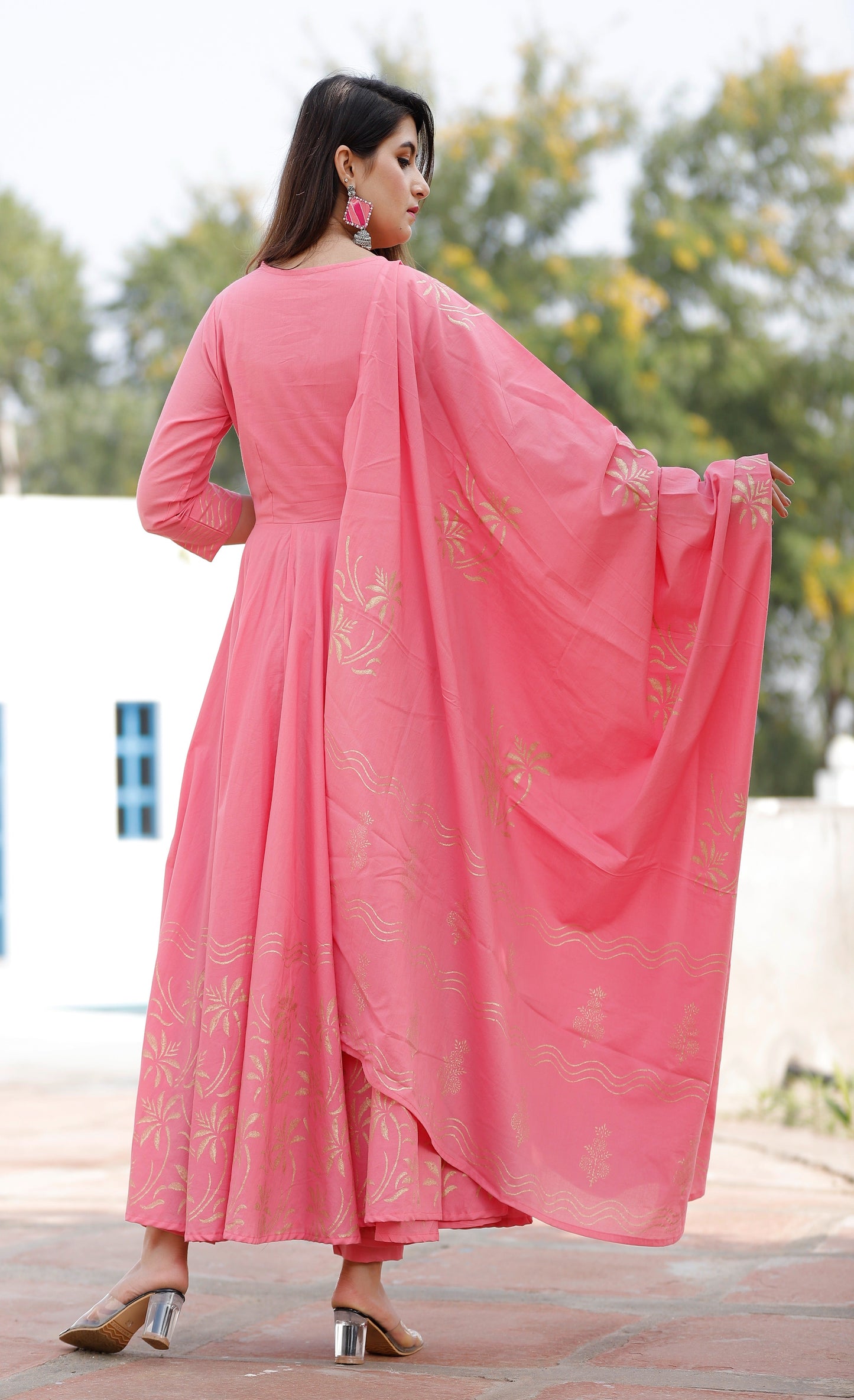 Women's Pink Hand Block Kurta Pant Set