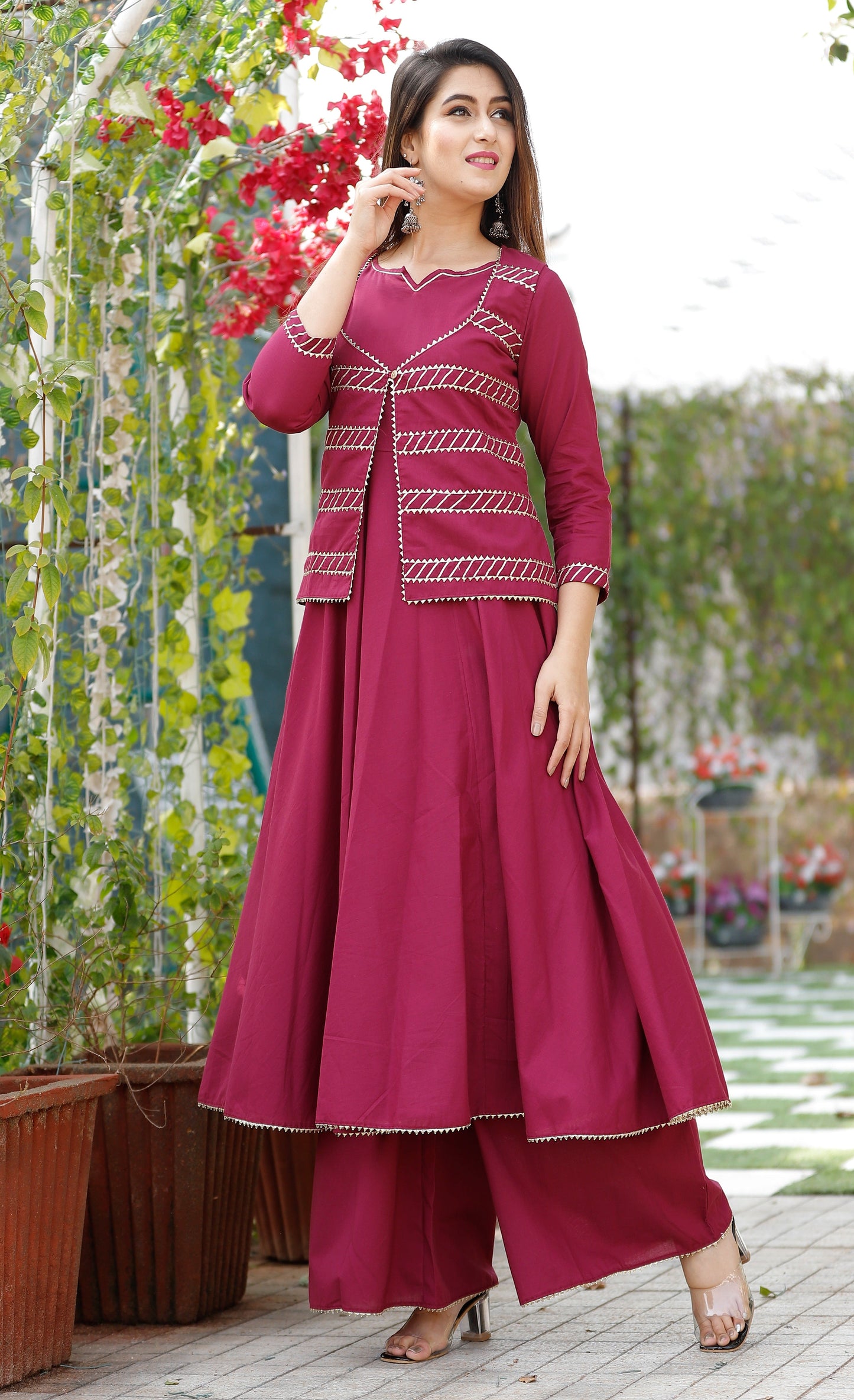 Women's Purple Solid Anarkali Set With Jacket