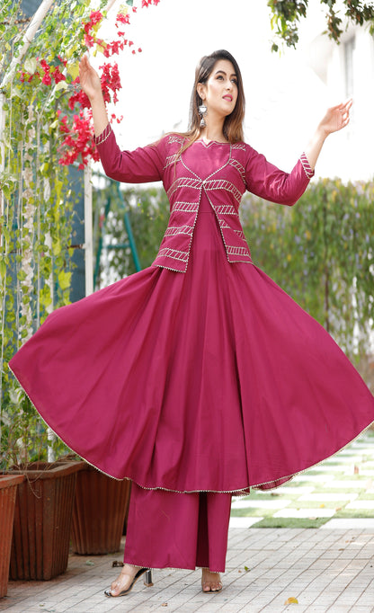 Women's Purple Solid Anarkali Set With Jacket