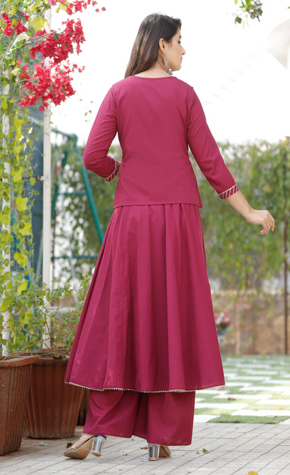 Women's Purple Solid Anarkali Set With Jacket