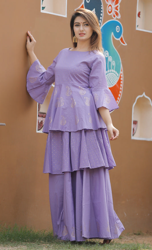 Women's Purple Kurta Lehenga Set