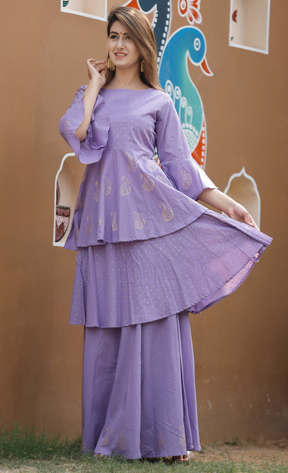 Women's Purple Kurta Lehenga Set