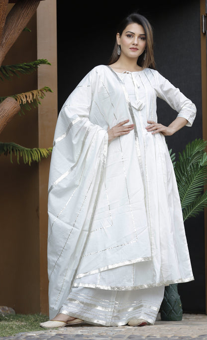 Women's White Gota Patti Anarkali Palazzo Set