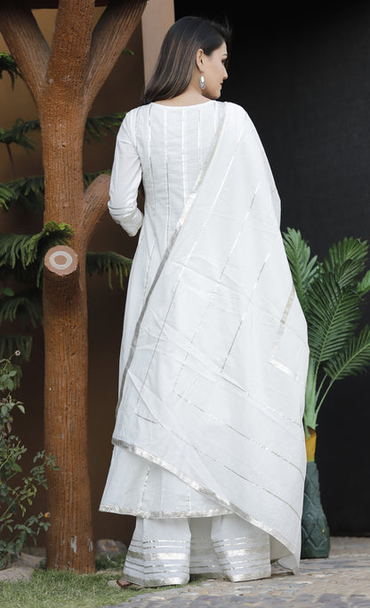 Women's White Gota Patti Anarkali Palazzo Set