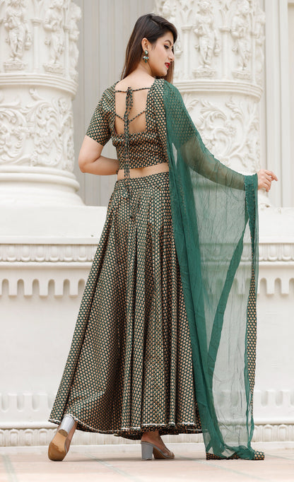 Women's Green Floral Lehenga Choli Set