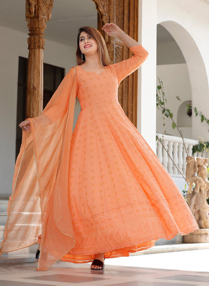 Women's Orange Sequence Anarkali Set