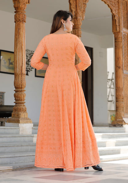 Women's Orange Sequence Anarkali Set