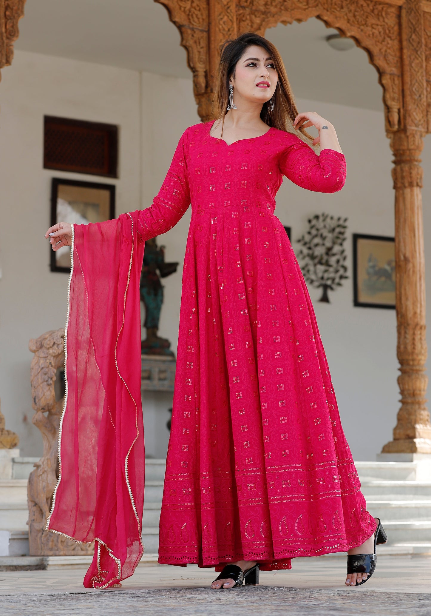 Women's Rani Sequence Anarkali Set