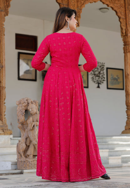 Women's Rani Sequence Anarkali Set