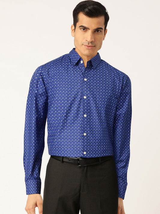 Men's Blue Cotton Printed Formal Shirts ( SF 716Blue )