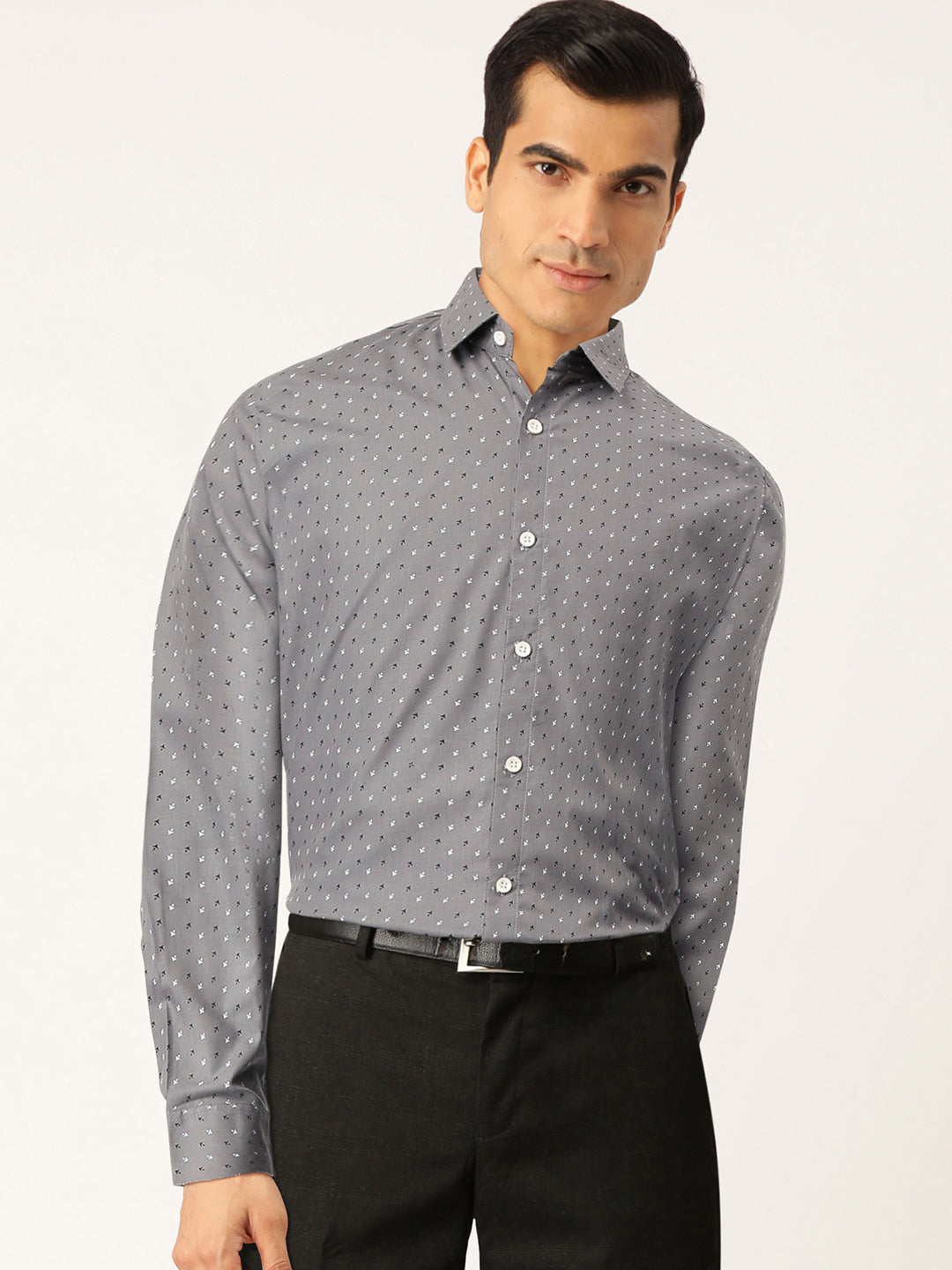 Men's Grey Cotton Printed Formal Shirts ( SF 716Grey )