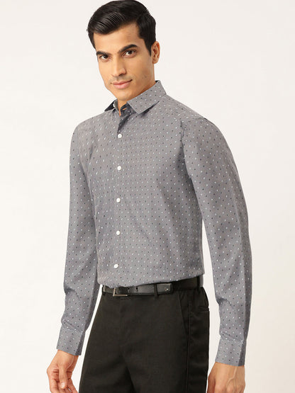 Men's Grey Cotton Printed Formal Shirts ( SF 716Grey )